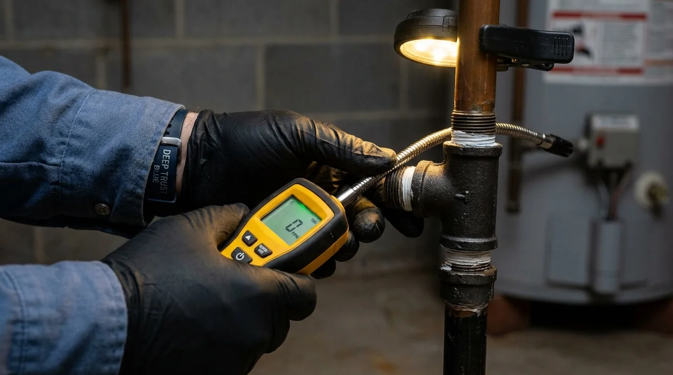 Gas leak detection with electronic sniffer by Johns Plumbing LLC in West Bend