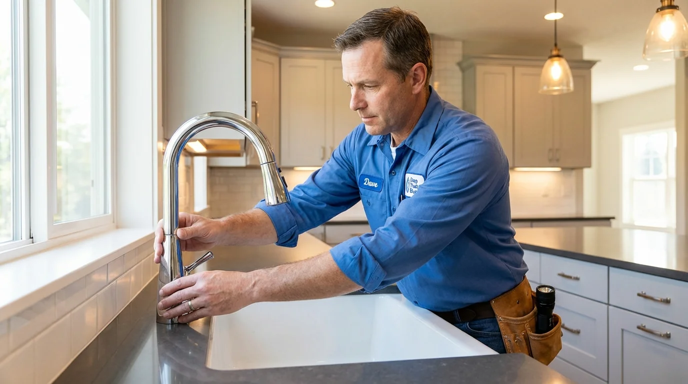 Kitchen faucet installation by Johns Plumbing LLC in West Bend
