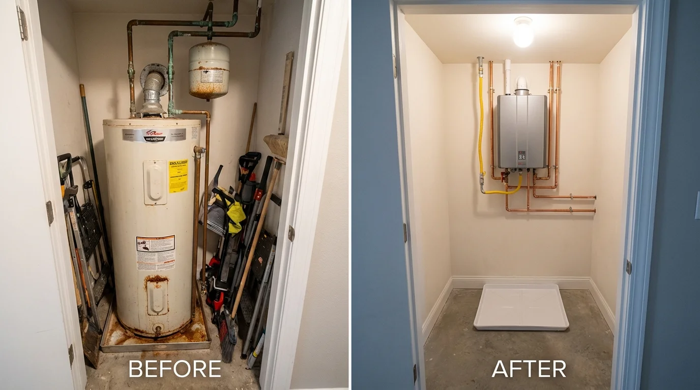 Tank water heater versus wall-mounted tankless unit comparison for West Bend, WI homeowners