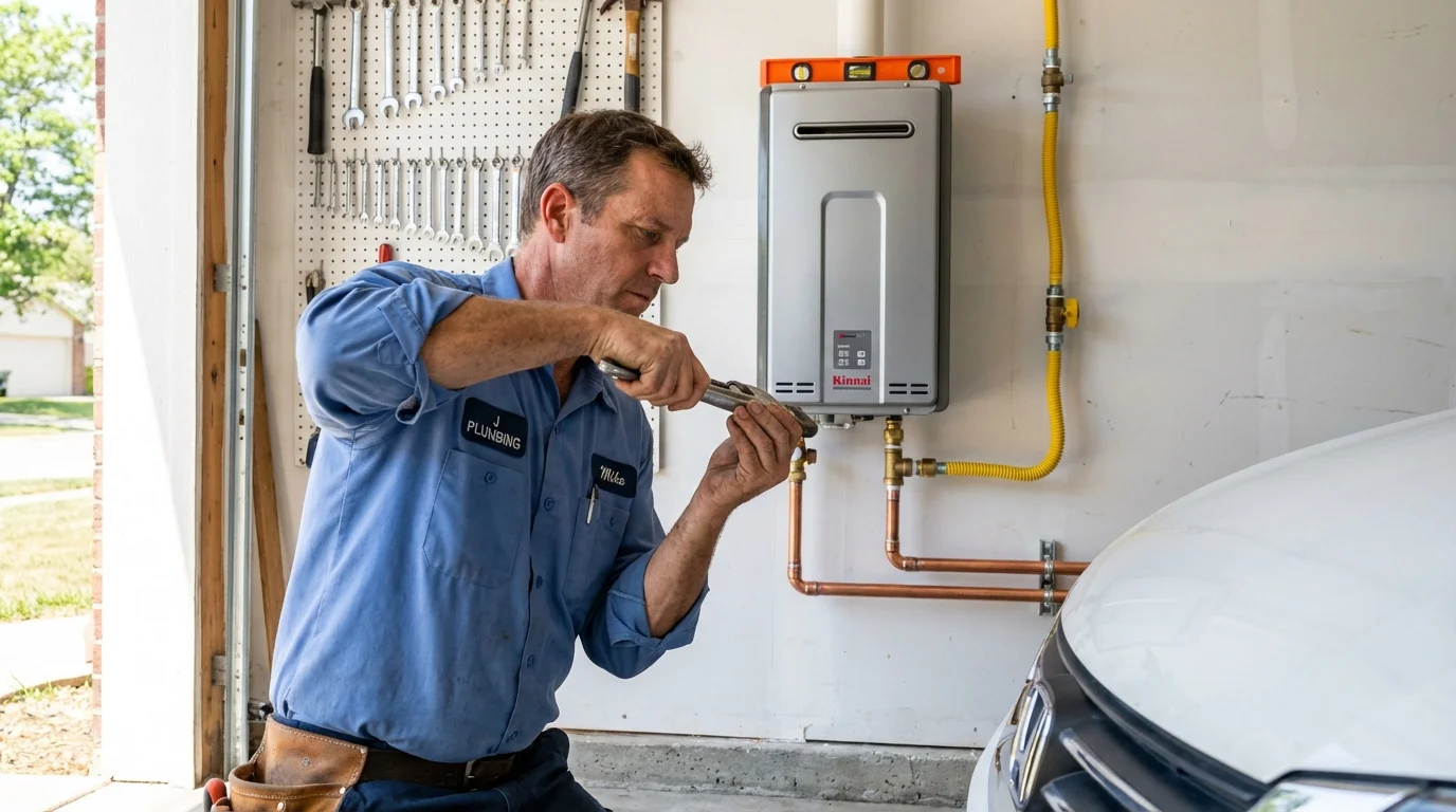 Tankless water heater installation by a Johns Plumbing LLC plumber in West Bend